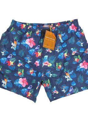 Silver Stone Swim Trunks Shorts Mens XL Blue 5" Inseam Lined Floral Hawaiian